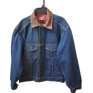 Vintage Marlboro Country Store Blue Denim Jacket 100% Cotton Leather Collar Sz-M